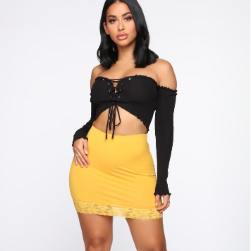 Yellow Lace Mini Skirt